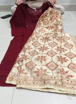 Pure Camric Cotton Maroon Casual Wear Chikankari Work Readymade Kurti With Plazzo